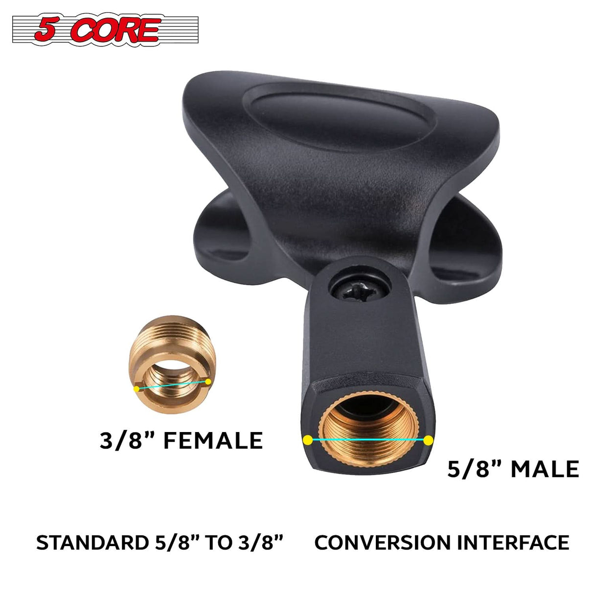 5 Core Microphone Clip Holder 2 Pieces with Screw Adapters 5/8 to 3/8 Inch