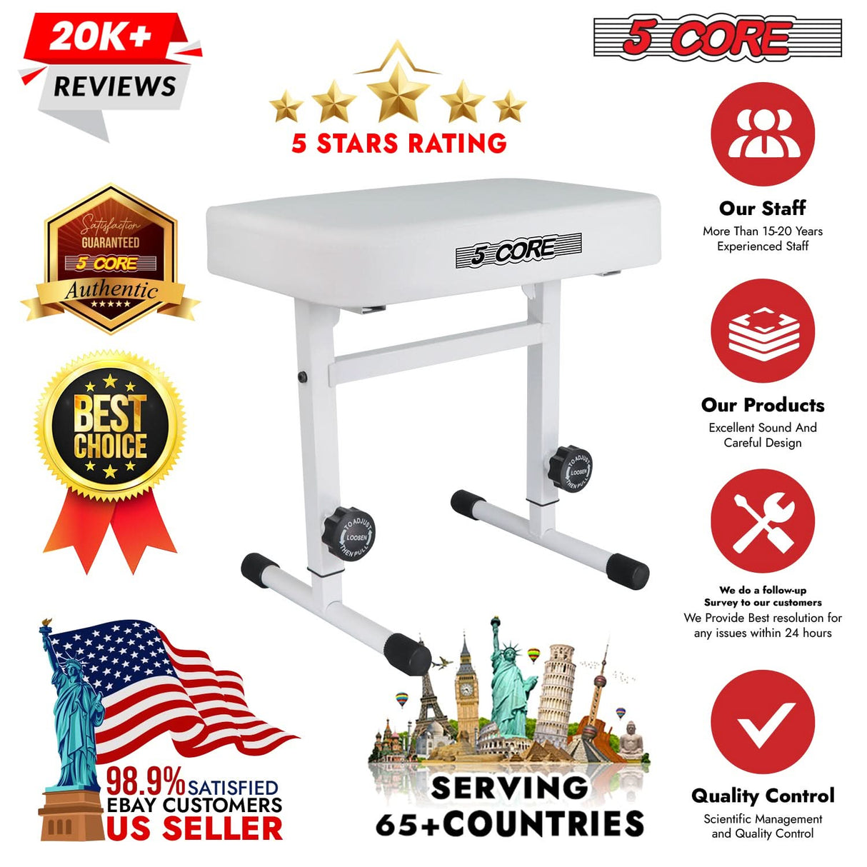 5 Core Keyboard Bench portable cushioned piano stool travel view