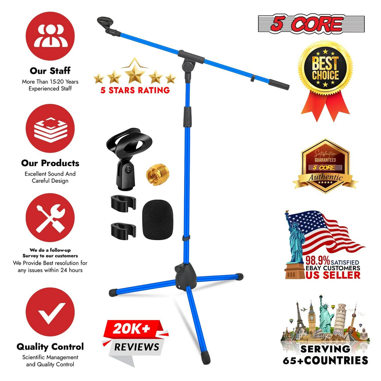 5Core floor mic stand with boom arm for acoustic and electric setups