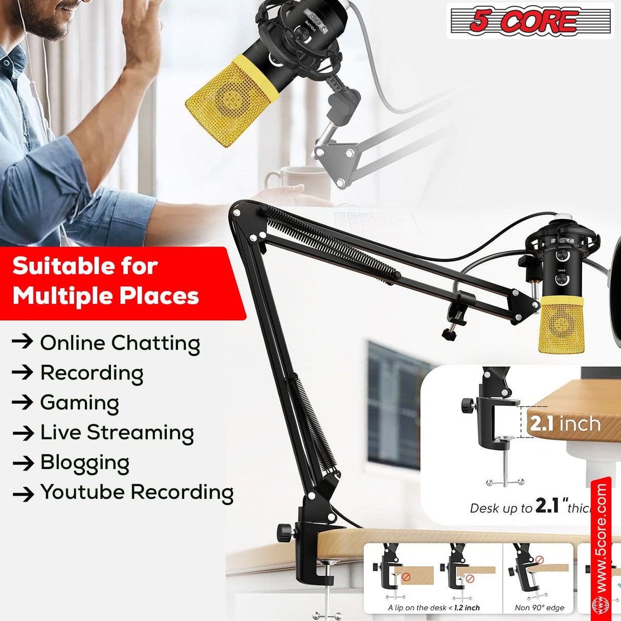 5Core podcast kit with condenser cardioid mic and boom arm