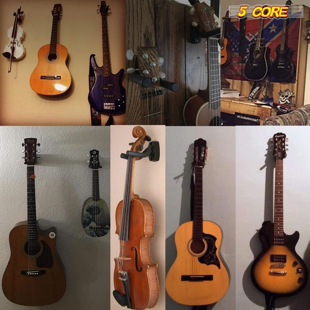 5 Core Guitar Wall Hangers - Soft Padding Display Hook with Screws Holder