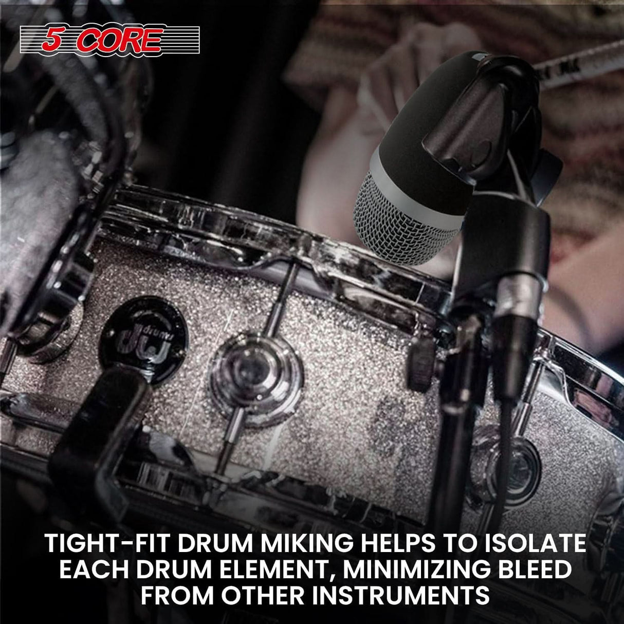 5Core gray XLR snare microphone wired for tom drum uni-directional musical instrument mic