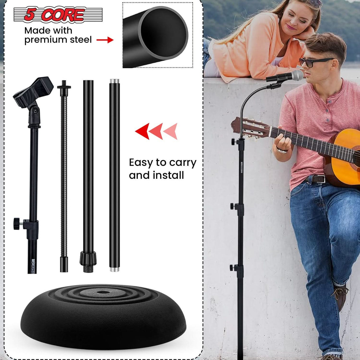5Core Mic Stand Pair Floor Adjustable Universal Heavy Duty Gooseneck Microphone Stands Round Base Soporte De micrófono