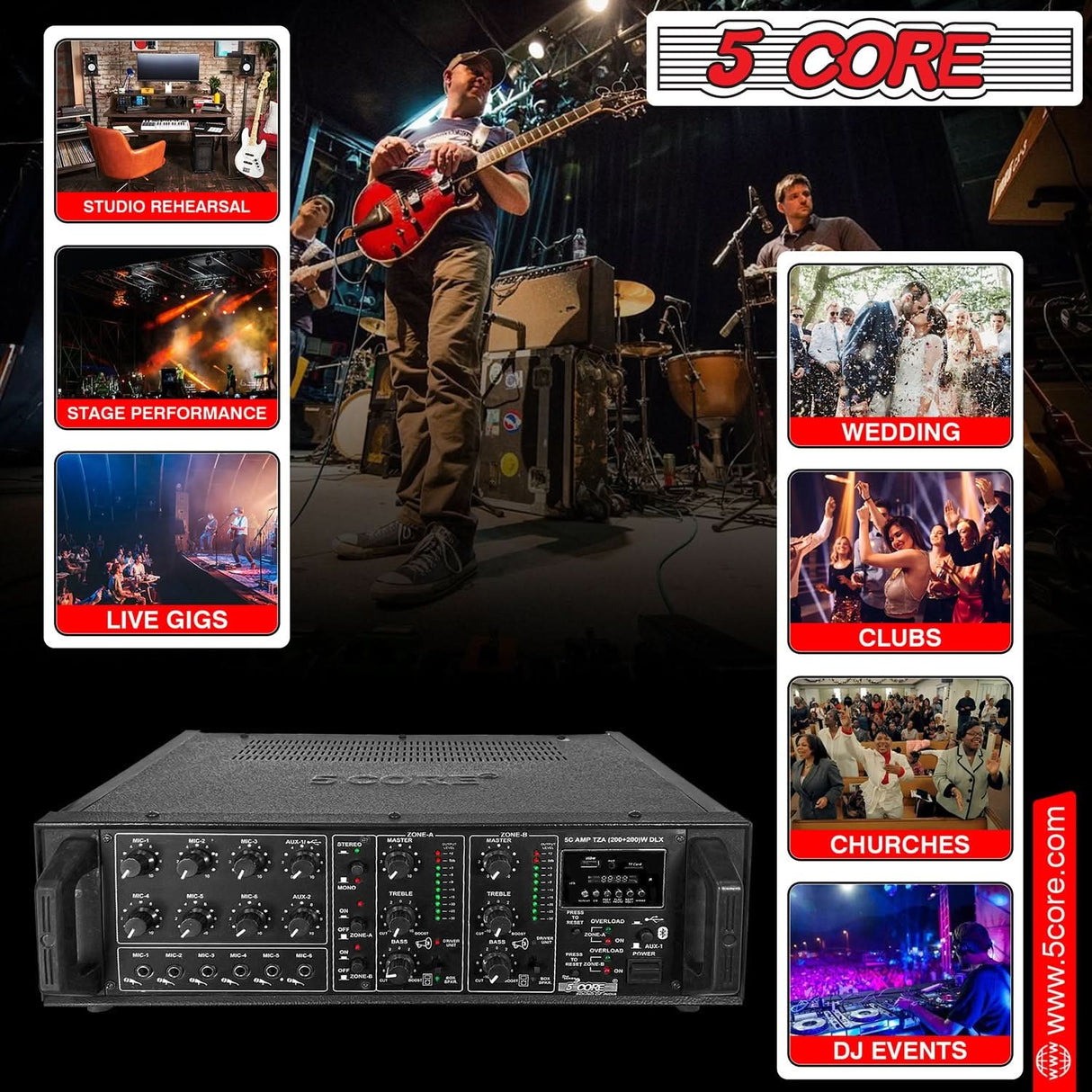 5Core Amp 500W Amplifier Home Audio PA Bass DJ Stereo Receiver Rack Mount Passive Speaker Amplificador