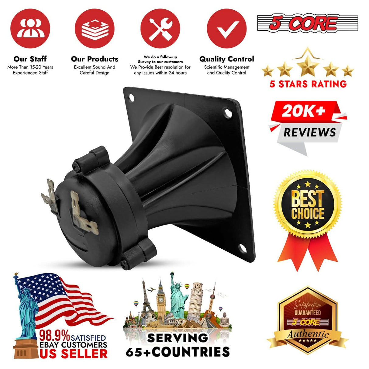 5Core 3.25" x 3.25" piezo tweeter, 40W component square driver, replacement super horn