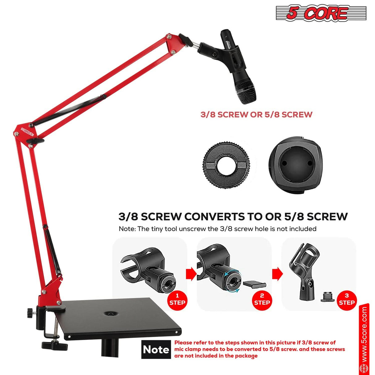 5Core RED mic boom arm adjustable desk stand with clamp suspension