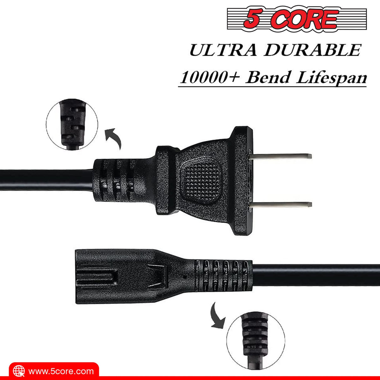 5Core 6 Ft AC Extension Cord compact plug design close up