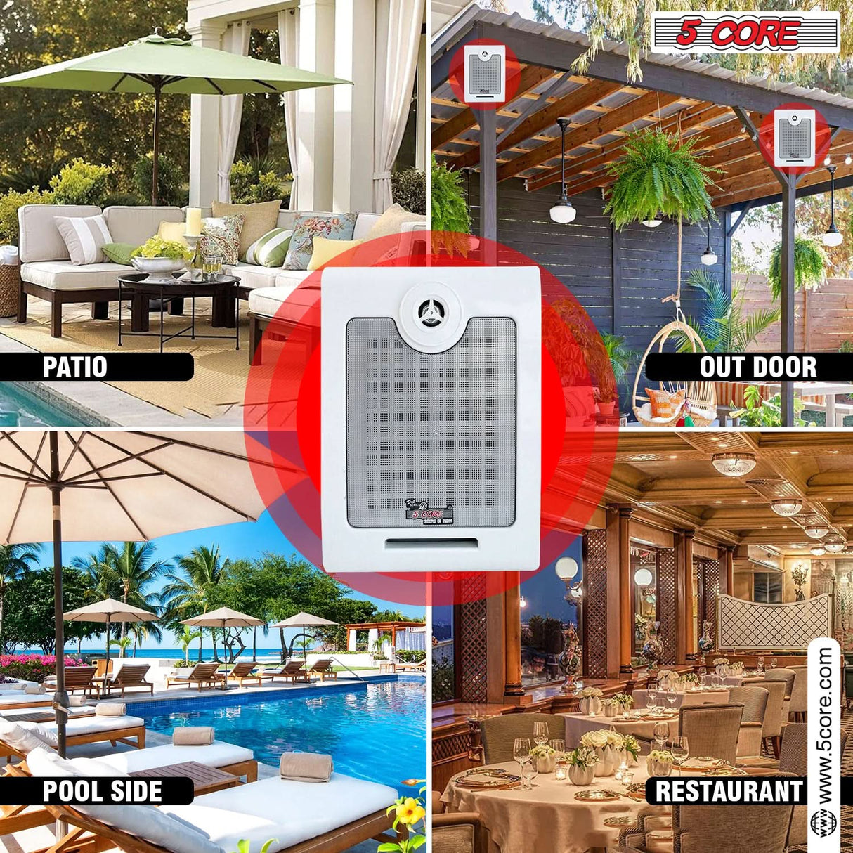 5Core Outdoor Speakers Stereo In Wall 500W Peak Passive Home Audio System