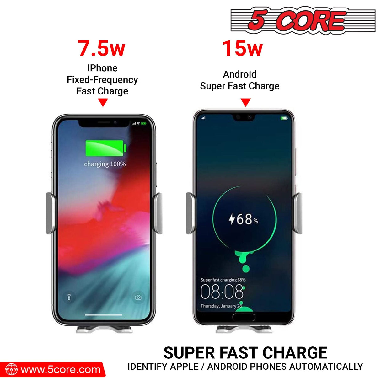 5 Core Magnetic Wireless Car Charger Mount, Stick on The Dashboard for MagSafe iPhone & Android