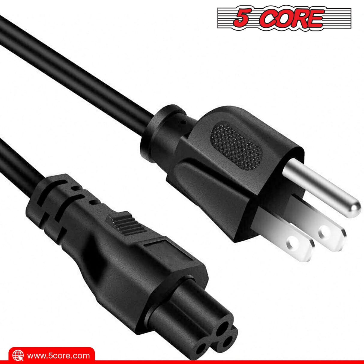 5Core AC Power Cord US Male to Female Plug Straight View