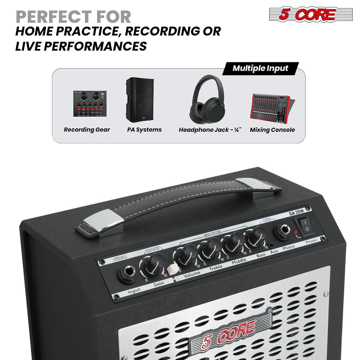 5 Core Guitar Amp 20W Electric Portable Mini Amplifier w Built in 6.5" Speaker Aux Headphone Jack