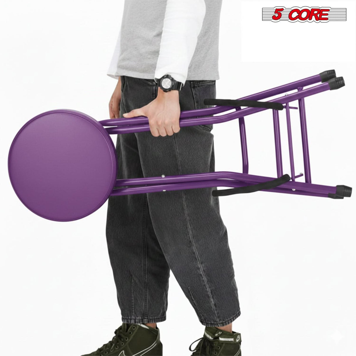 5Core Guitar Stool 3.15" Padded Chair Foldable Heavy Duty Music Seat Built in Foot Rest Guitar Stand