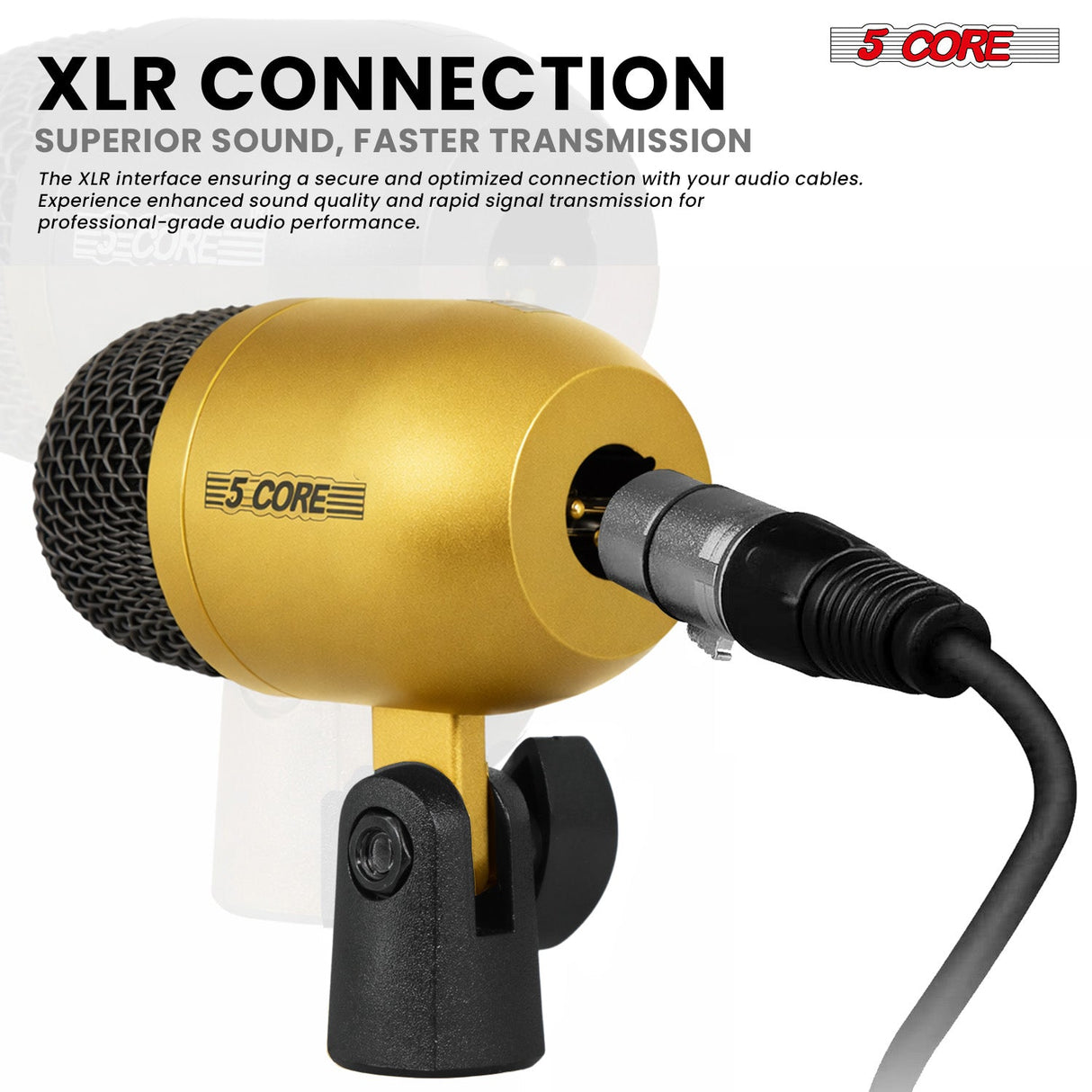 5 Core Drum Microphone Kit 7Pc All Metal Drummer Mics Tom/Snare & Cymbals Wired Instrument Drums Set