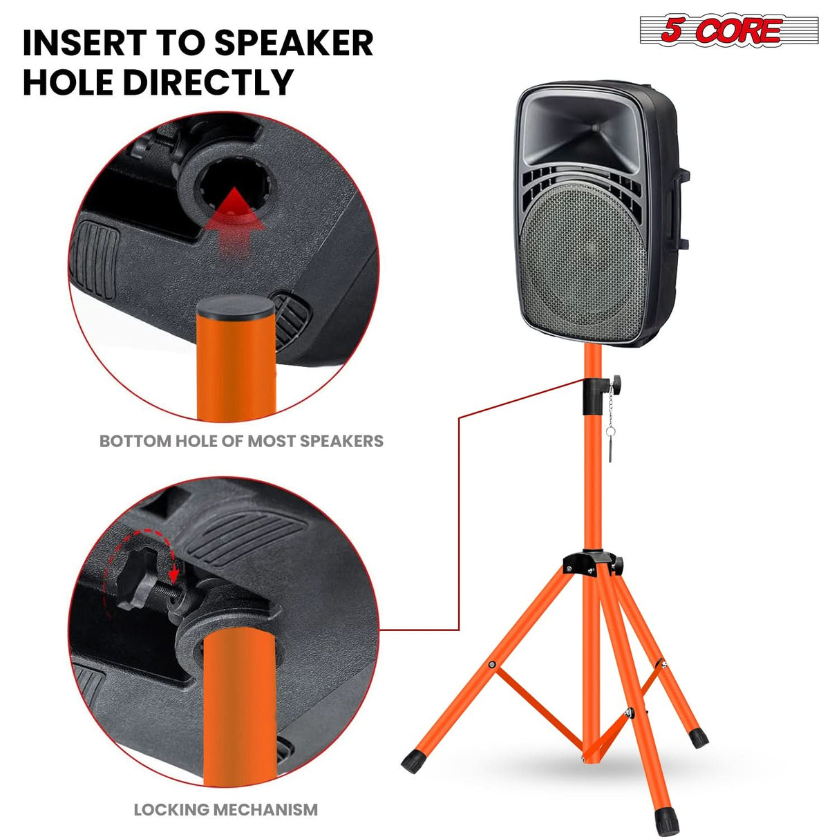 5 Core Speaker Stand Height Adjustable PA DJ Tripod Studio Monitor Stands w 35mm Compatible Insert
