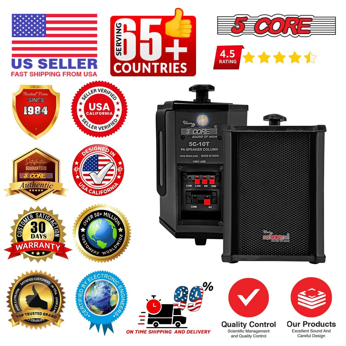 5Core Outdoor Speakers Stereo In Wall 100W Peak Passive Home Audio System