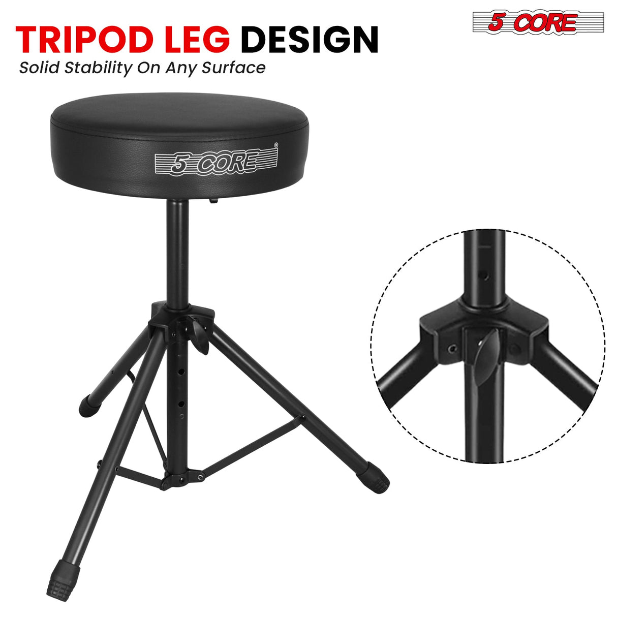5 Core Drum Throne 3" Thick Padded Memory Foam Comfortable Drummer Stool 330Lb Capacity Adjustable
