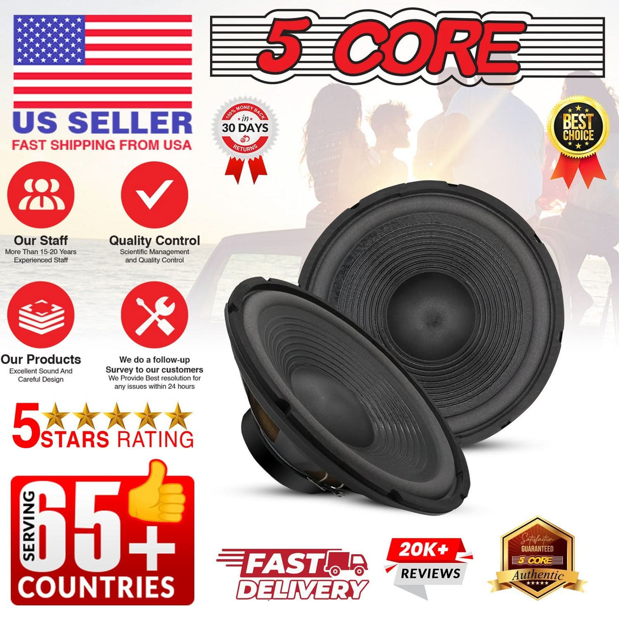 5Core 12-inch 4Ohm subwoofer speaker, 1200W peak, audio replacement woofer