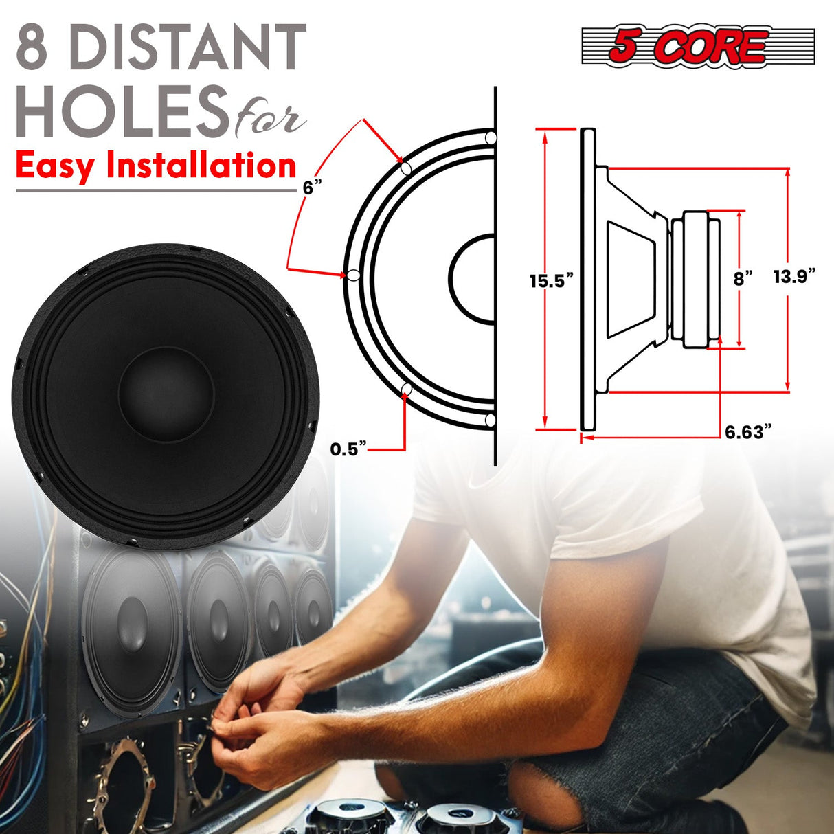 5 Core 10" Subwoofer Speaker 300W RMS Full Range Audio PA DJ Sub Woofer 8Ohm Bass Replacement Driver