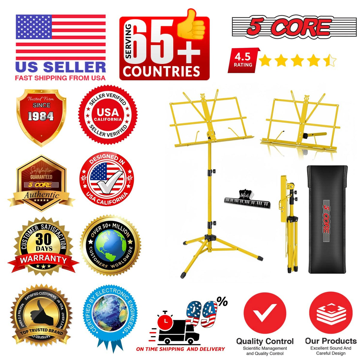 5 Core Music Stand Adjustable 57" Desktop Book Stands Sheet Holder All Metal Portable Bookstand