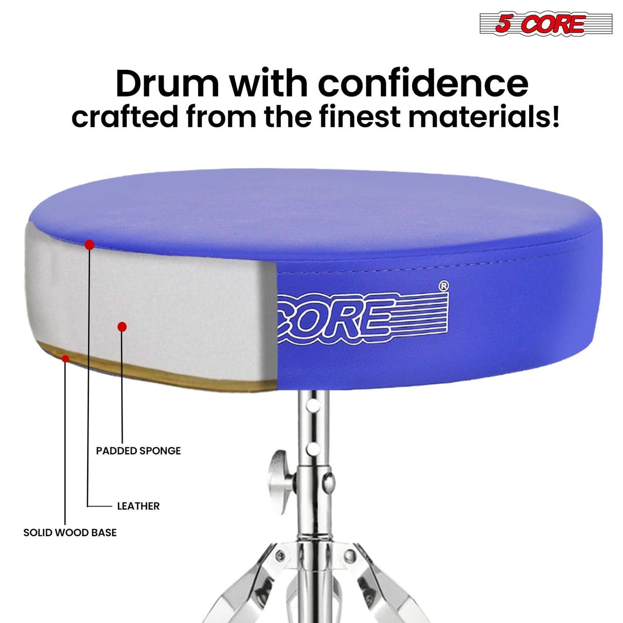 Portable and heavy-duty drum throne with snare practice pad