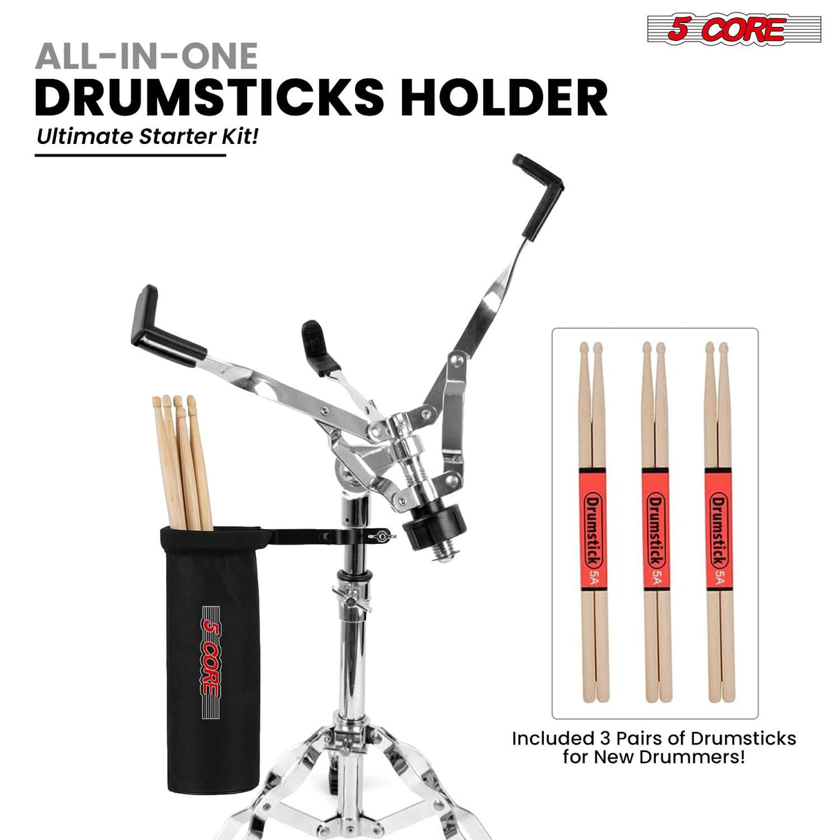 5Core Drum Throne Adjustable Guitar Stool Padded Seat + Drum Practice Pad Snare Drumming Stand
