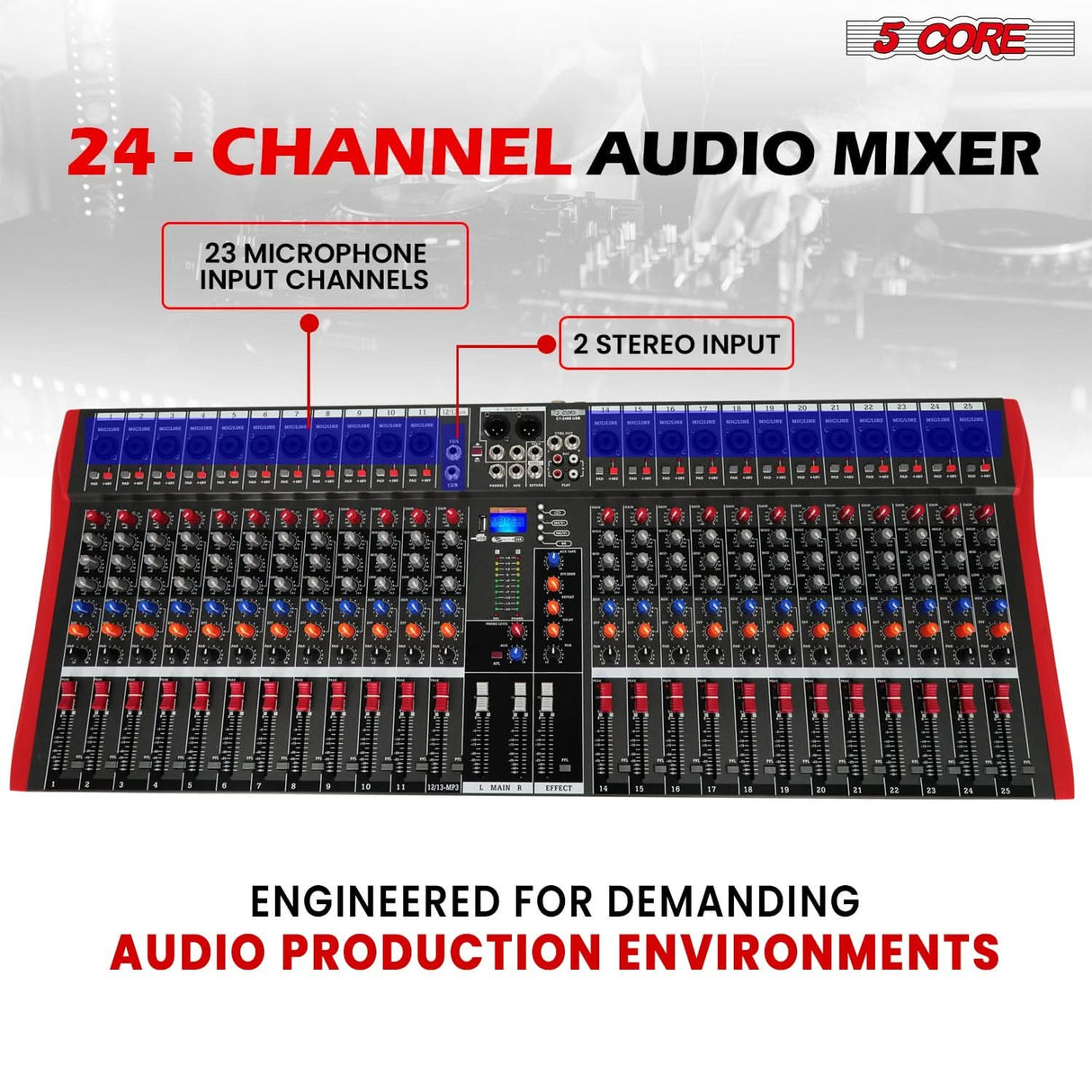 5Core DJ audio mixer 24 channel with Bluetooth USB analog interface, professional Mezclador De Audio
