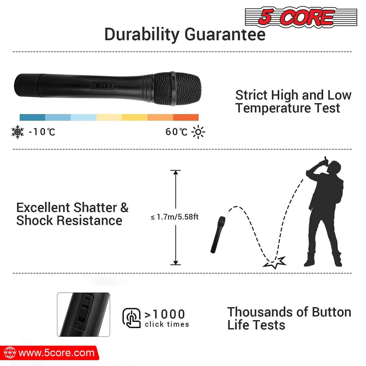 5Core inalambrico mic with dual frequency for interference-free audio