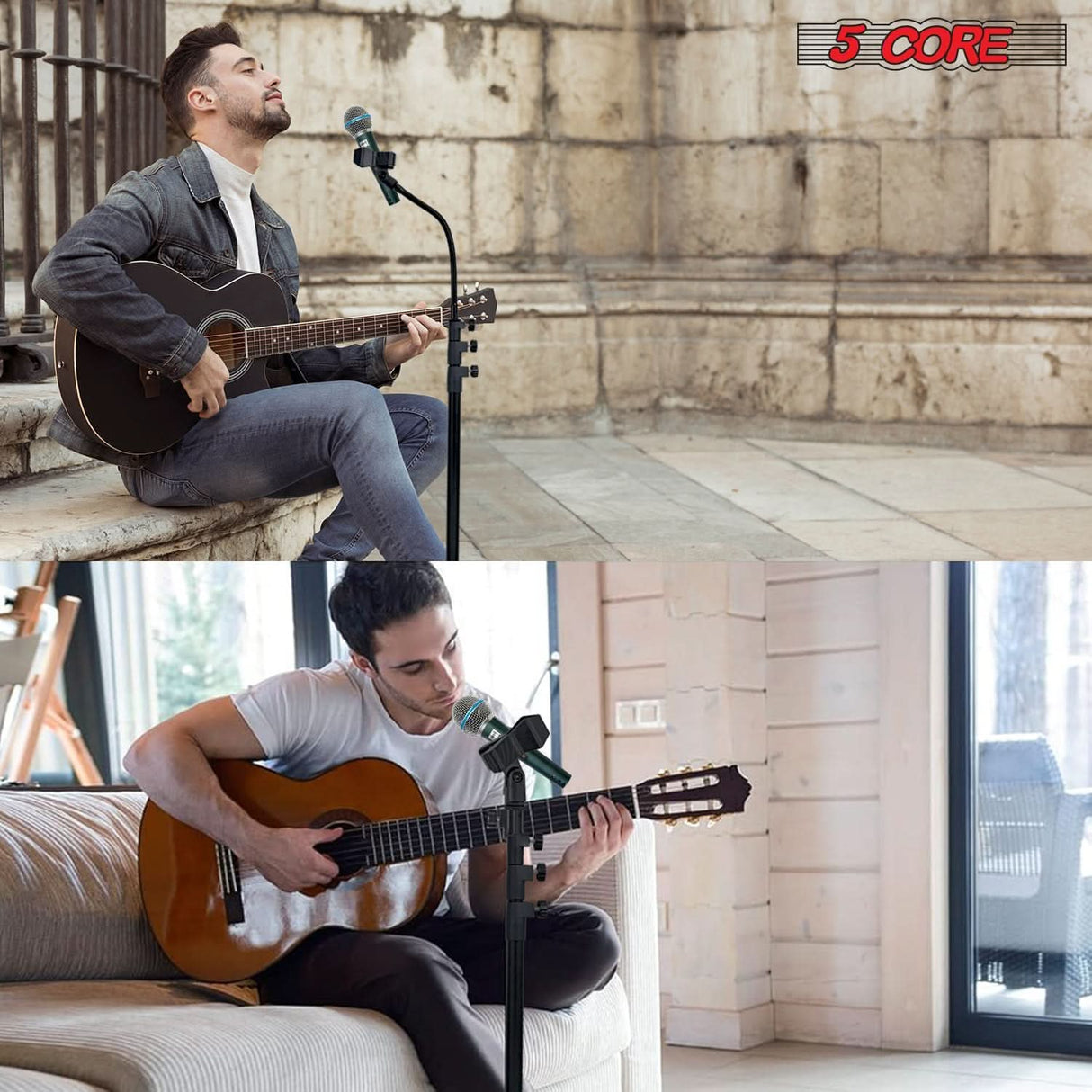 5Core Mic Stand Pair Floor Adjustable Universal Heavy Duty Gooseneck Microphone Stands Round Base Soporte De micrófono