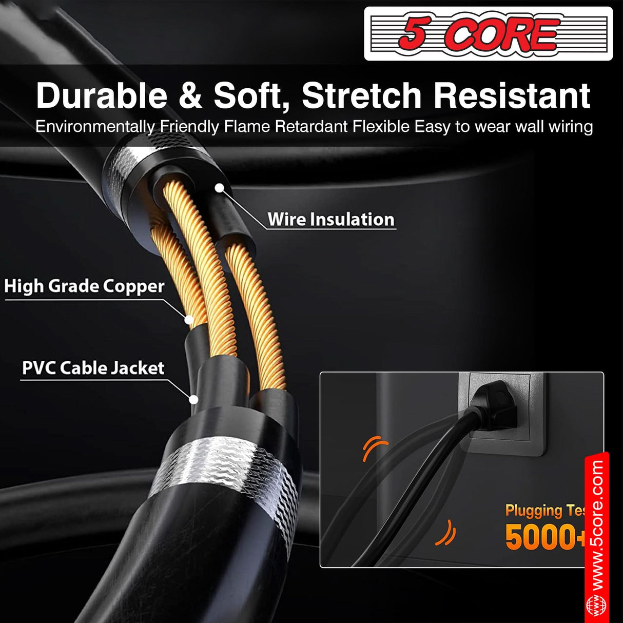 Long reach 10 ft 2 prong AC extension cord for various devices
