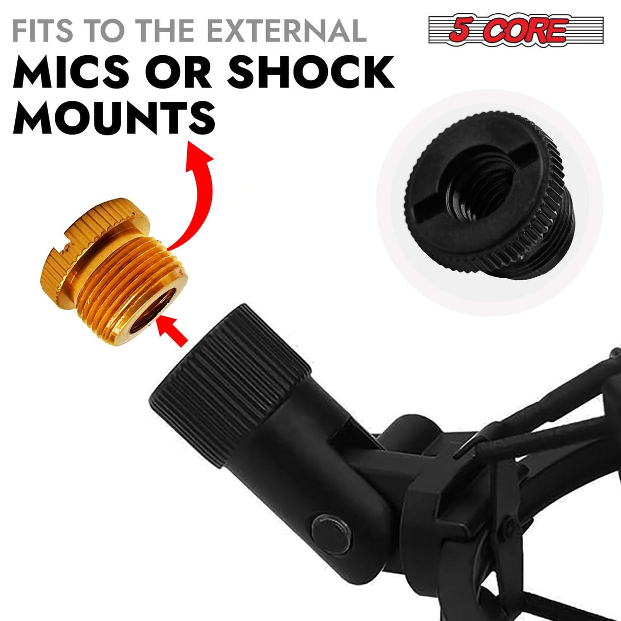 Mic stand screw thread adapter for easy conversion between 5/8 and 3/8