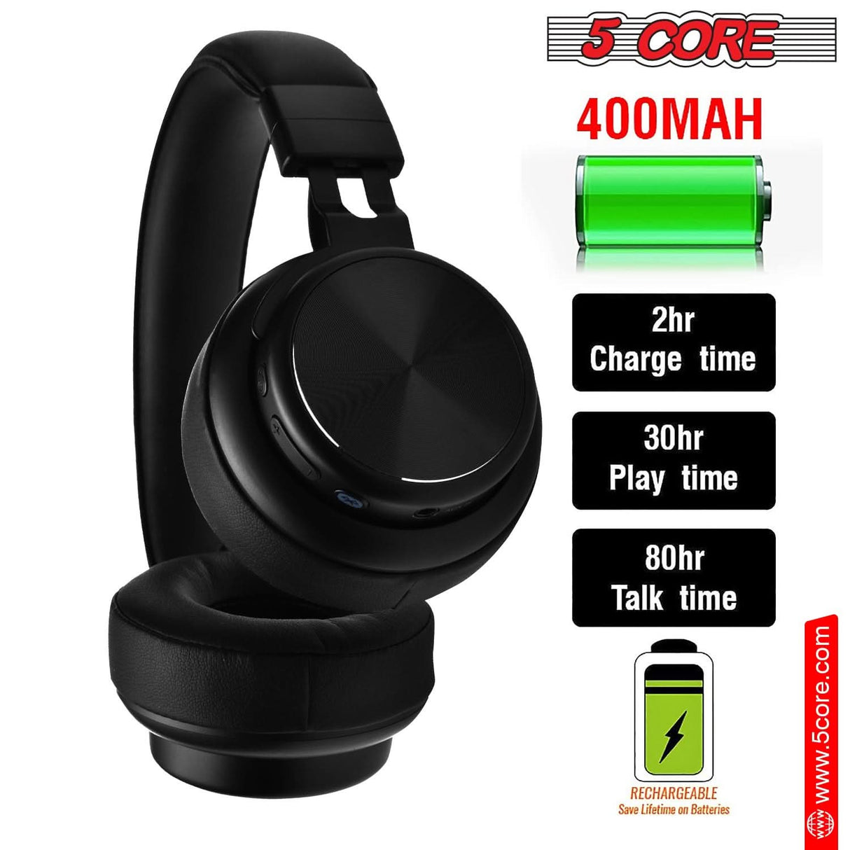 5Core Bluetooth headphones with ergonomic design and noise cancelling features