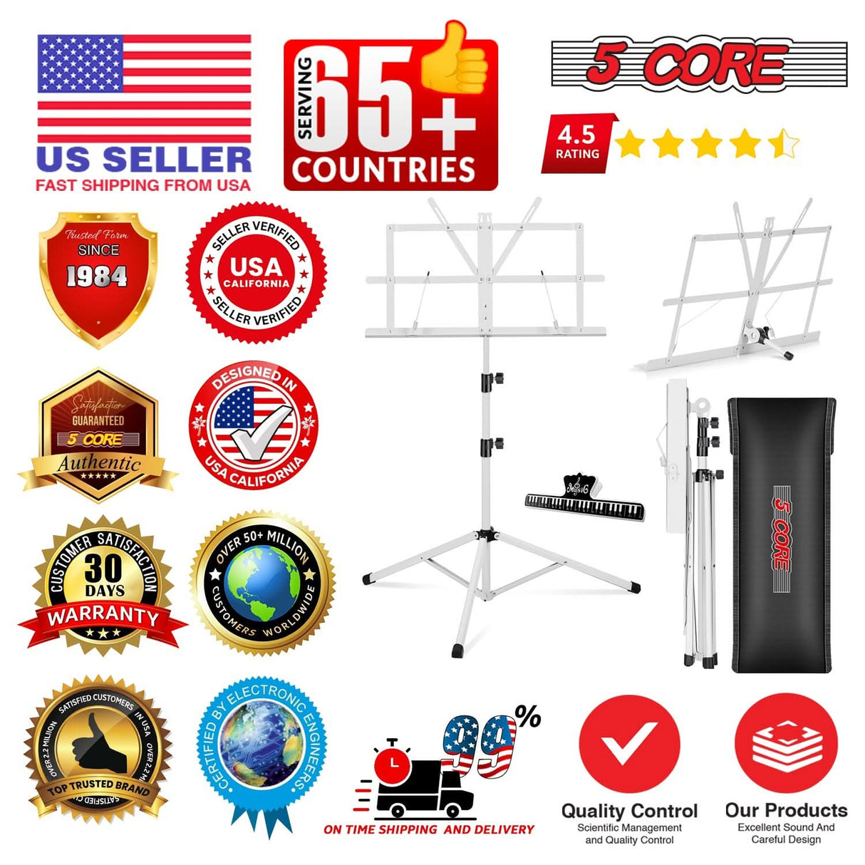 5 Core Music Stand Adjustable Desktop Book Stands Portable Sheet Holder All Metal Foldable Bookstand