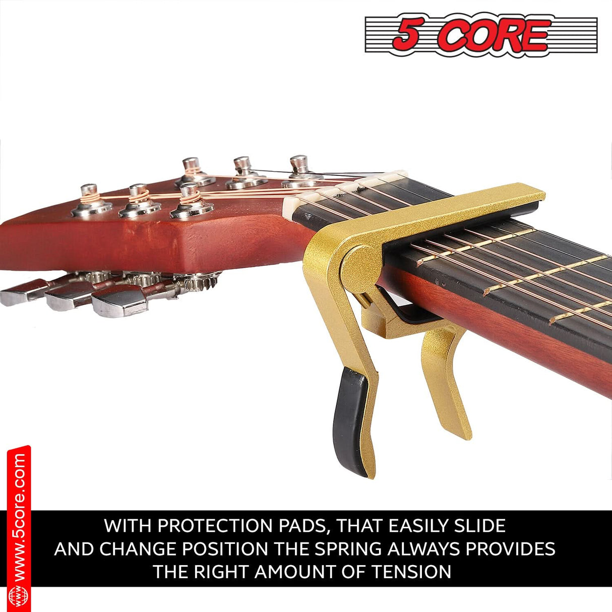 5Core Capo Pair Acoustic Guitar on Neck Angle View