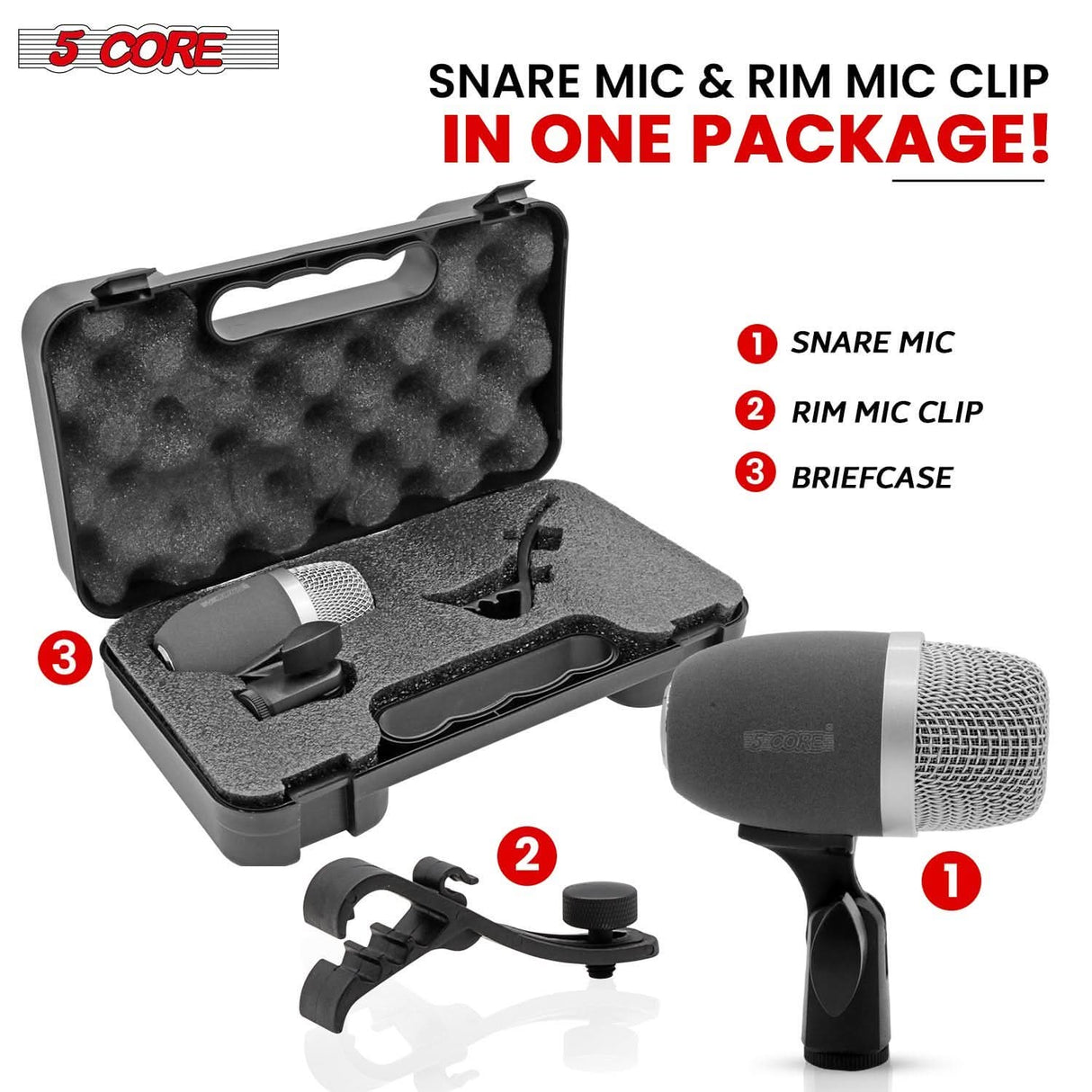 5Core gray wired XLR uni-directional snare microphone for drums and musical instruments