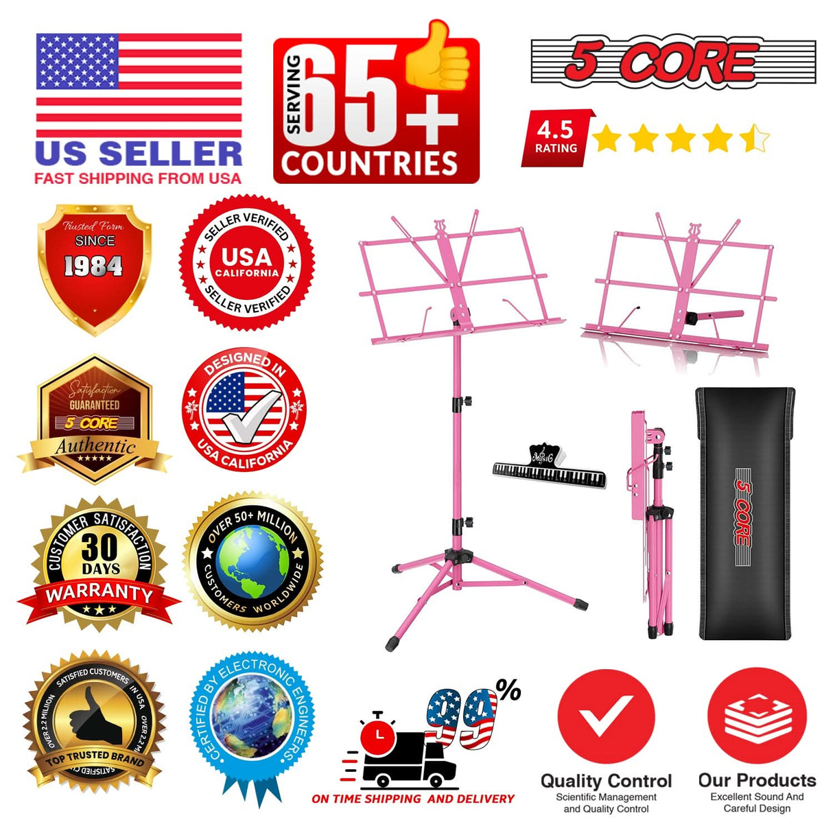 5 Core Music Stand Adjustable 57" Desktop Book Stands Sheet Holder All Metal Portable Bookstand