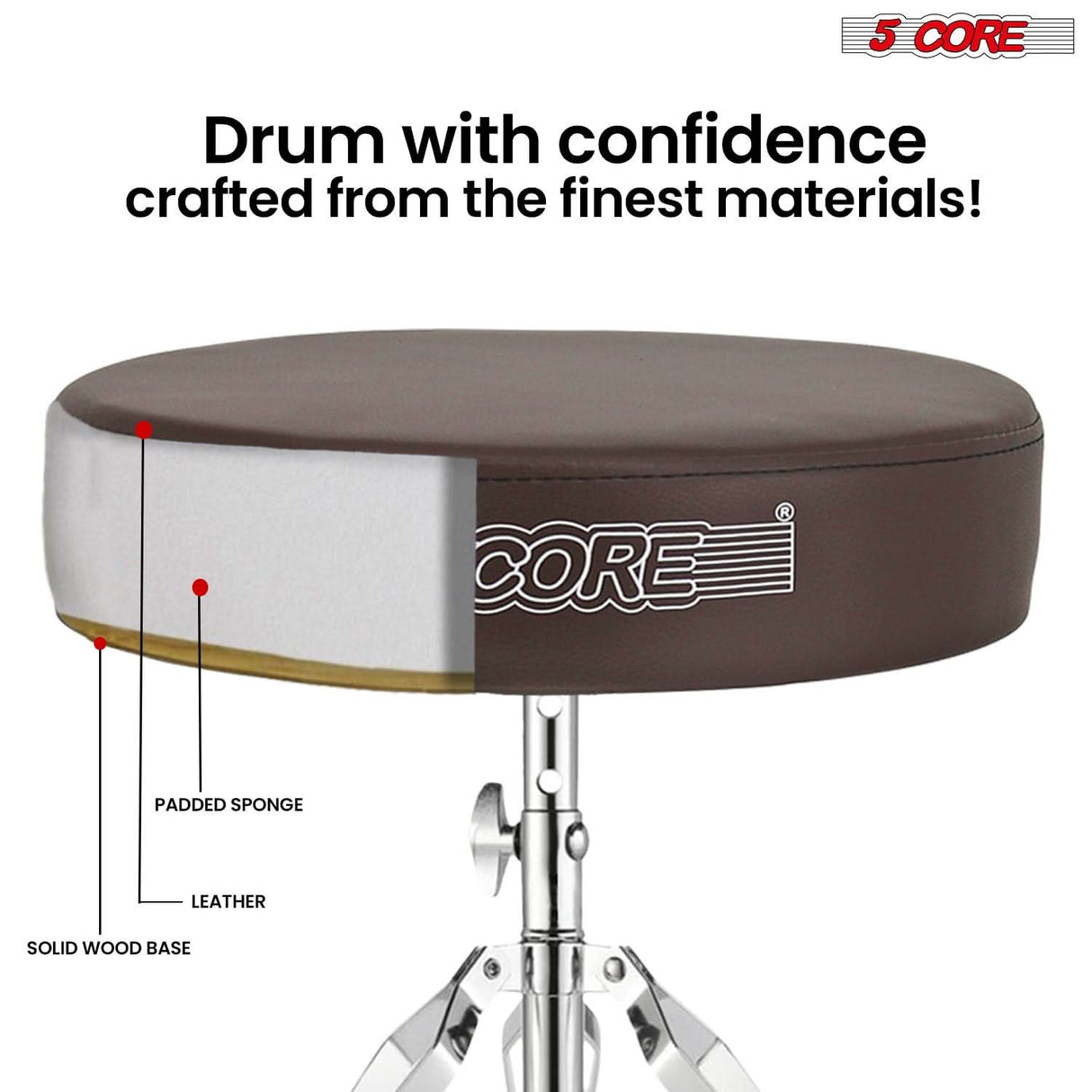Durable guitar stool with cushioned seat and drum practice pad