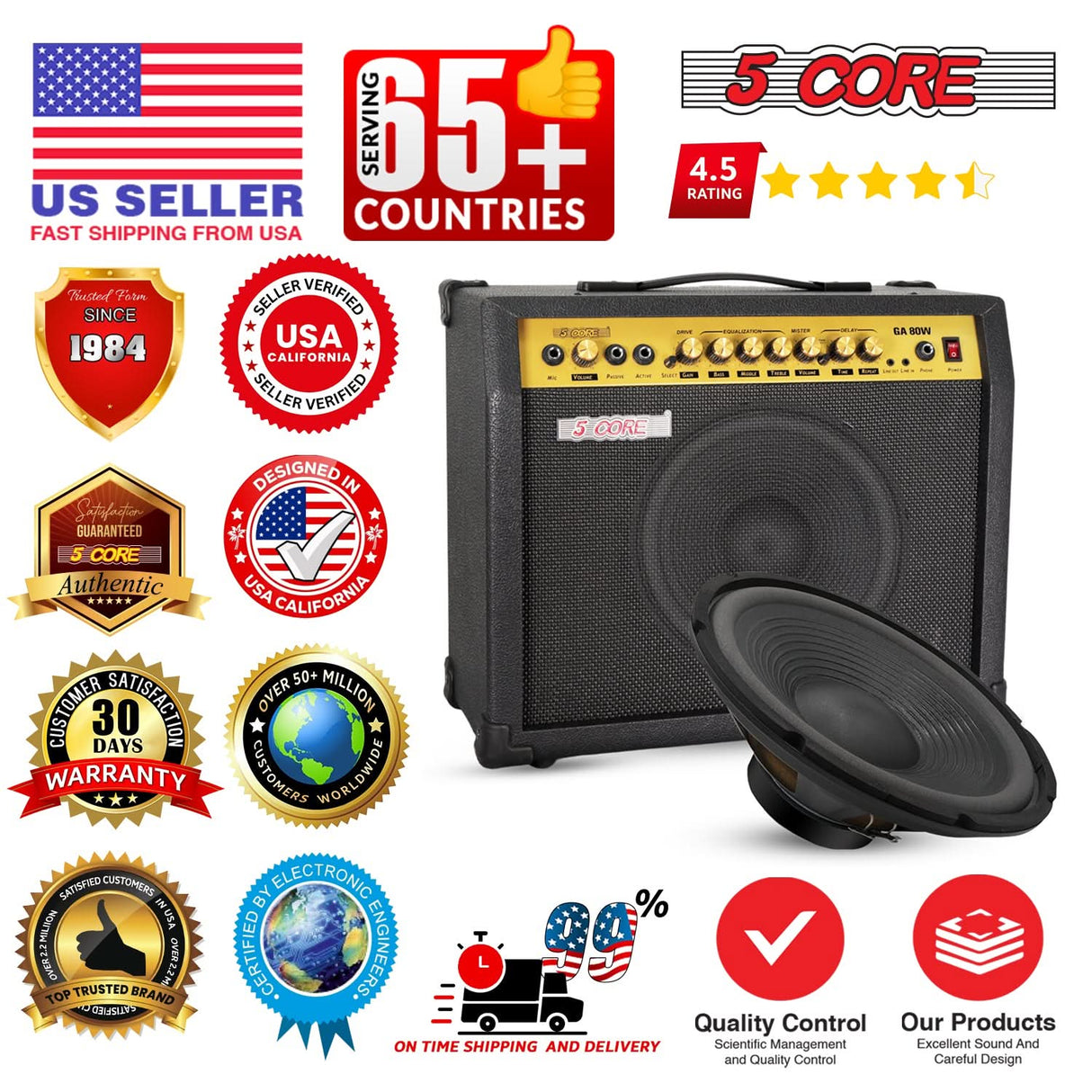 5 Core 12 Inch Guitar Amp Speaker Replacement 200W 8 Ohm Low Distortion for Electric Guitar Cabinets