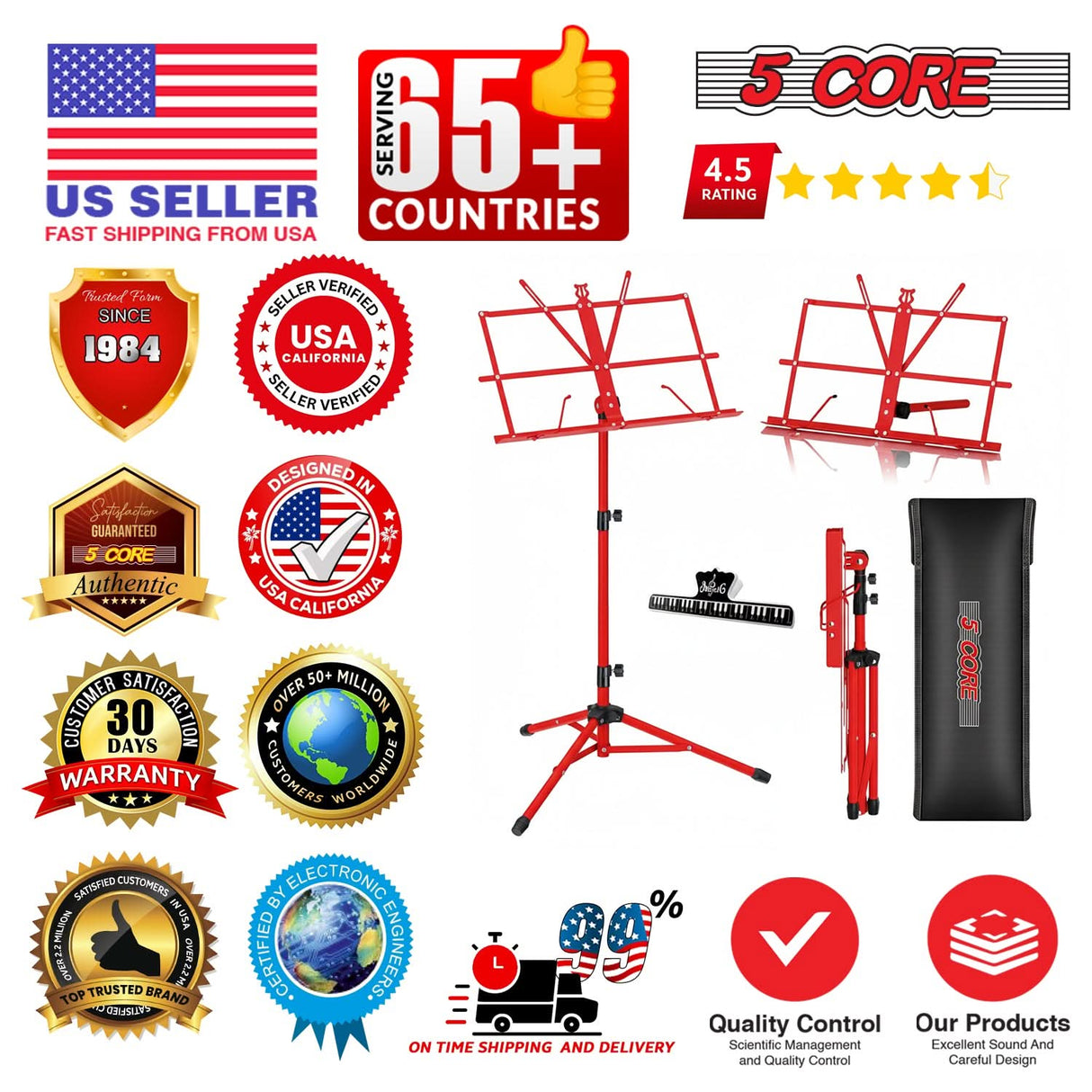 5 Core Music Stand Adjustable Desktop Book Stands Portable Sheet Holder All Metal Foldable Bookstand