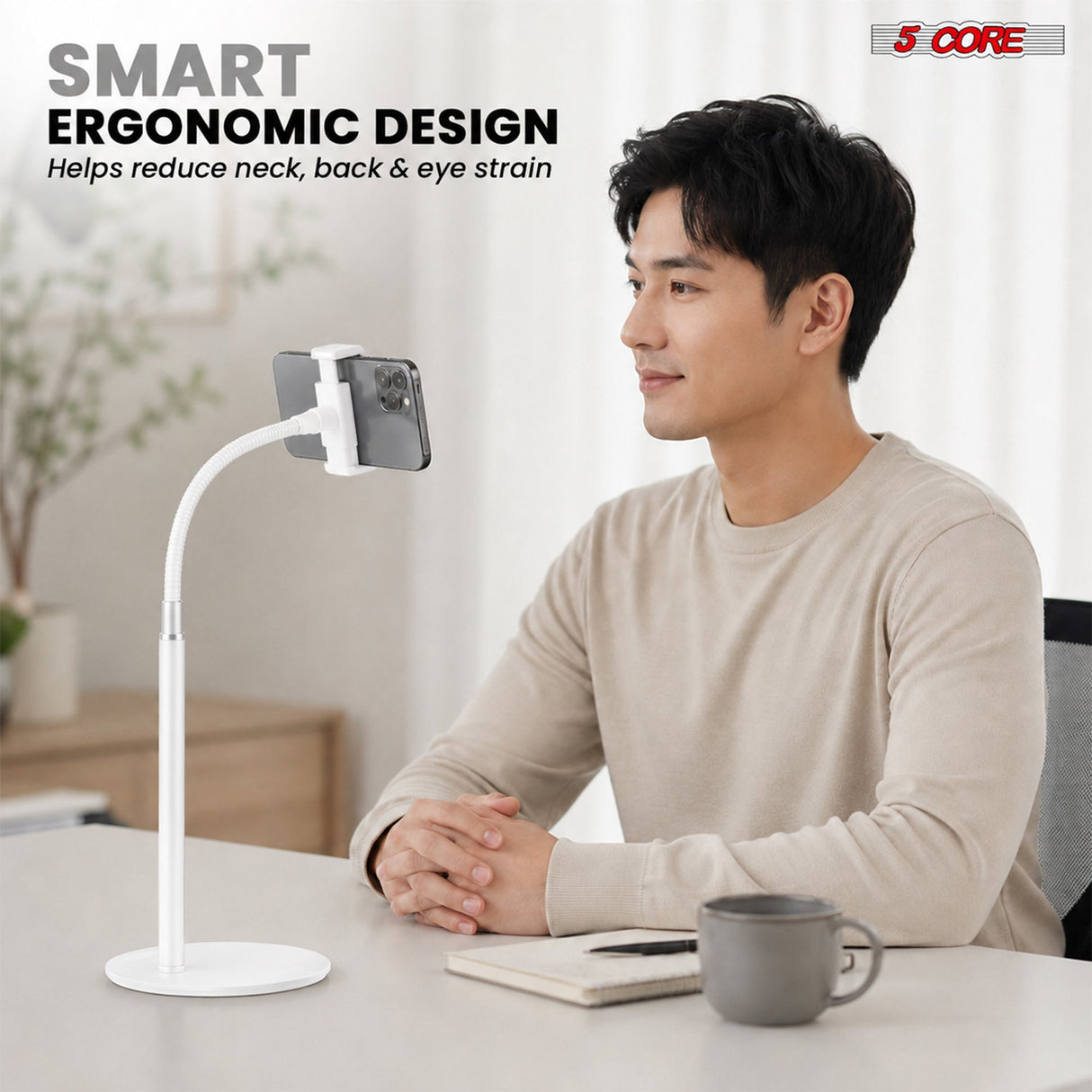 5Core Cell Phone Stand for Desk Adjustable Scissor Boom Arm Stands Tablet Cellphone