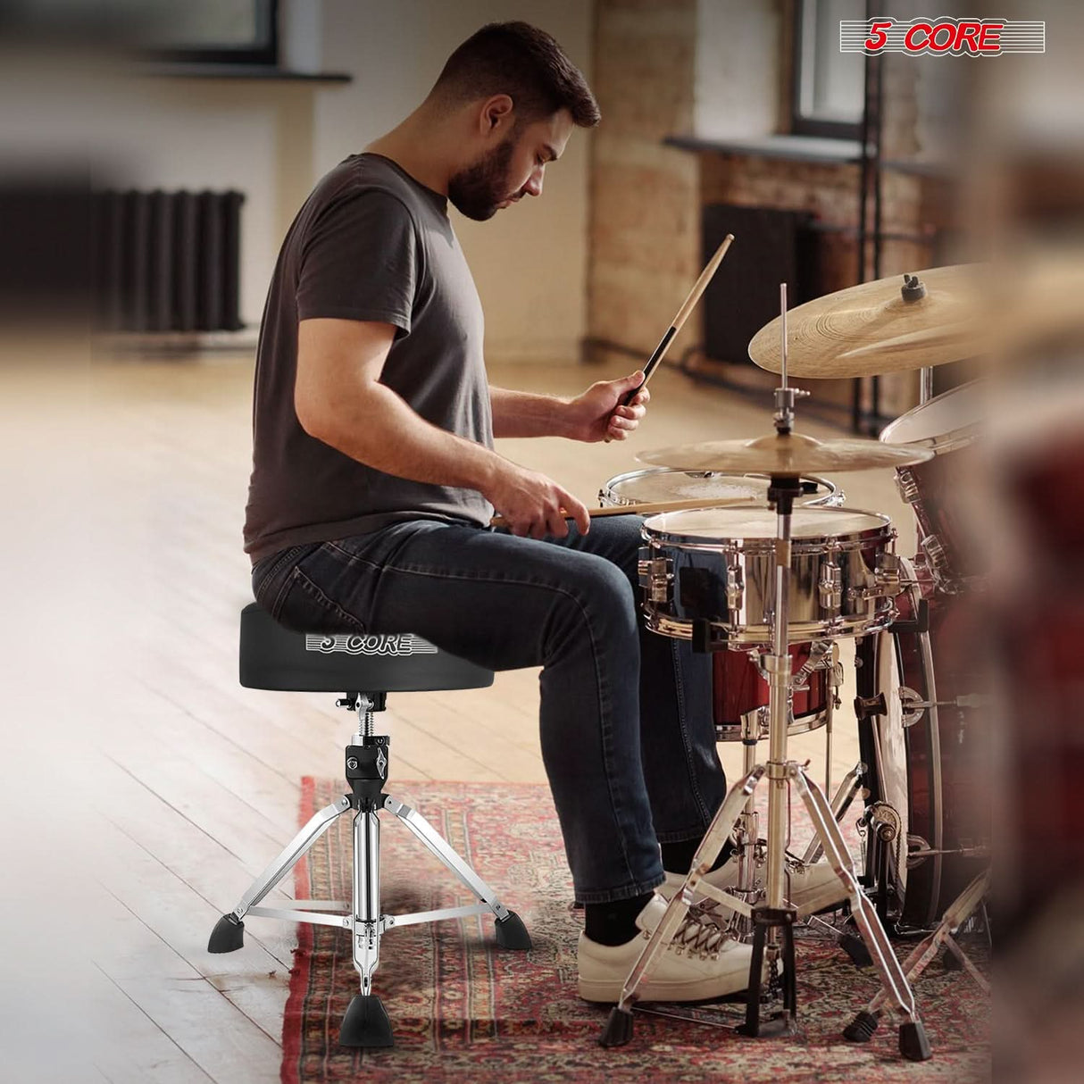 5 Core Drum Throne 4" Thick Padded Guitar Stool 400Lb Capacity Drummer Chair Swivel Adjustable