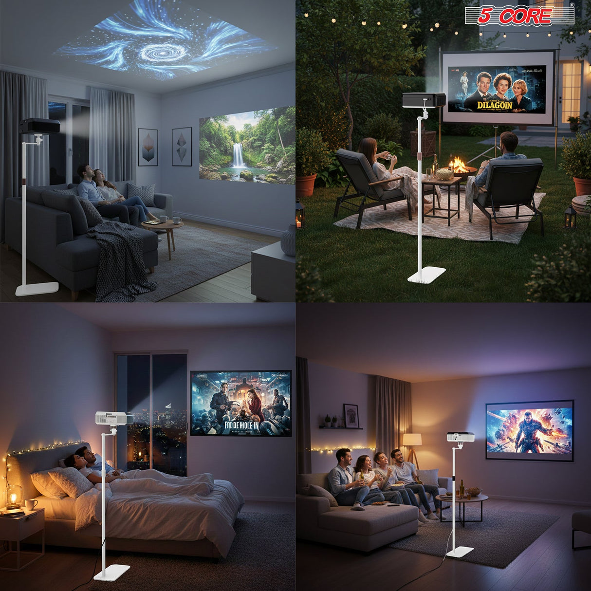 5 Core Projector Stand Floor Adjustable 53" Universal Projectors Support for Home Office & Studio