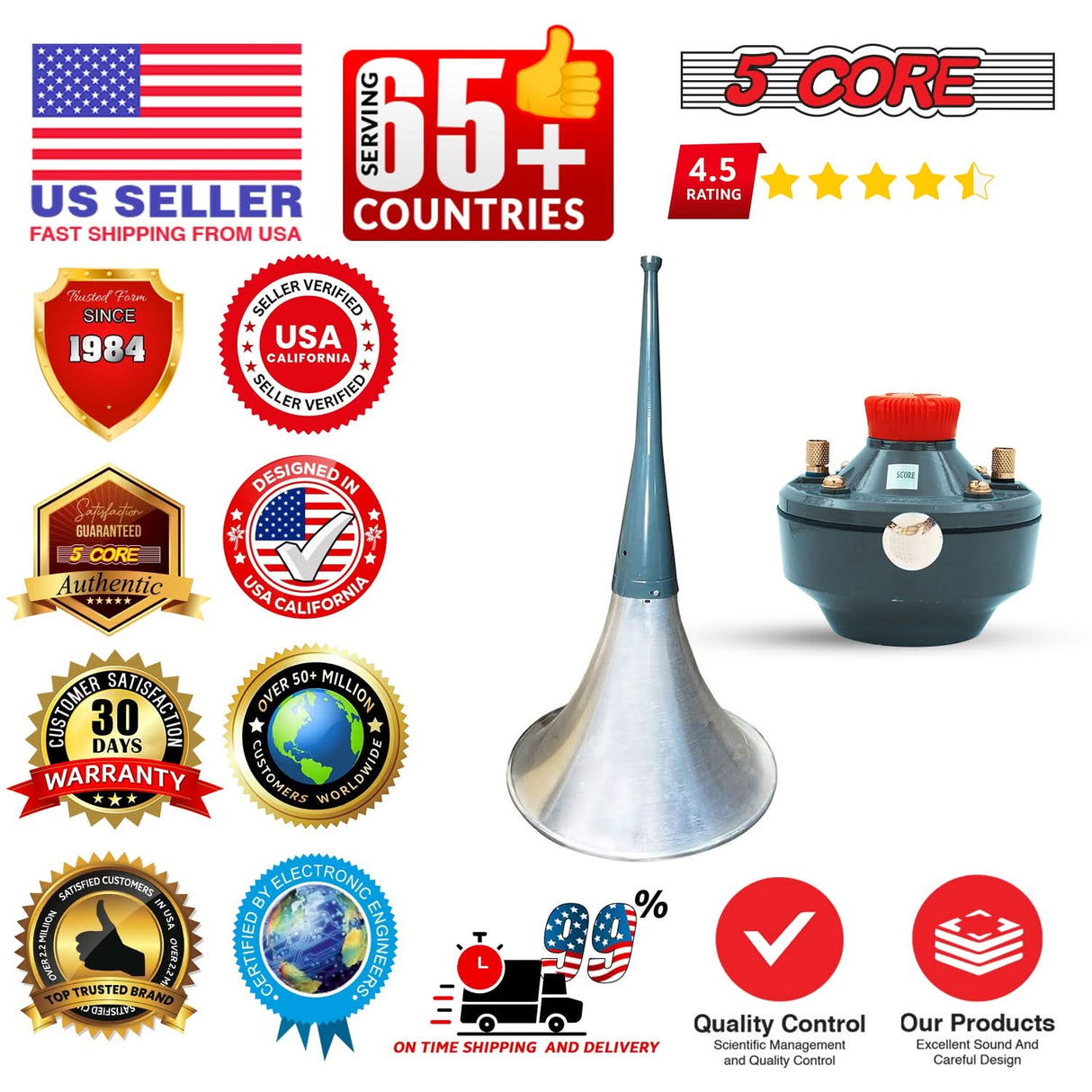 5 Core PA Horn Speaker 500W PMPO Compression Driver in 22 Inch Trumpet Throat Loud Audio System