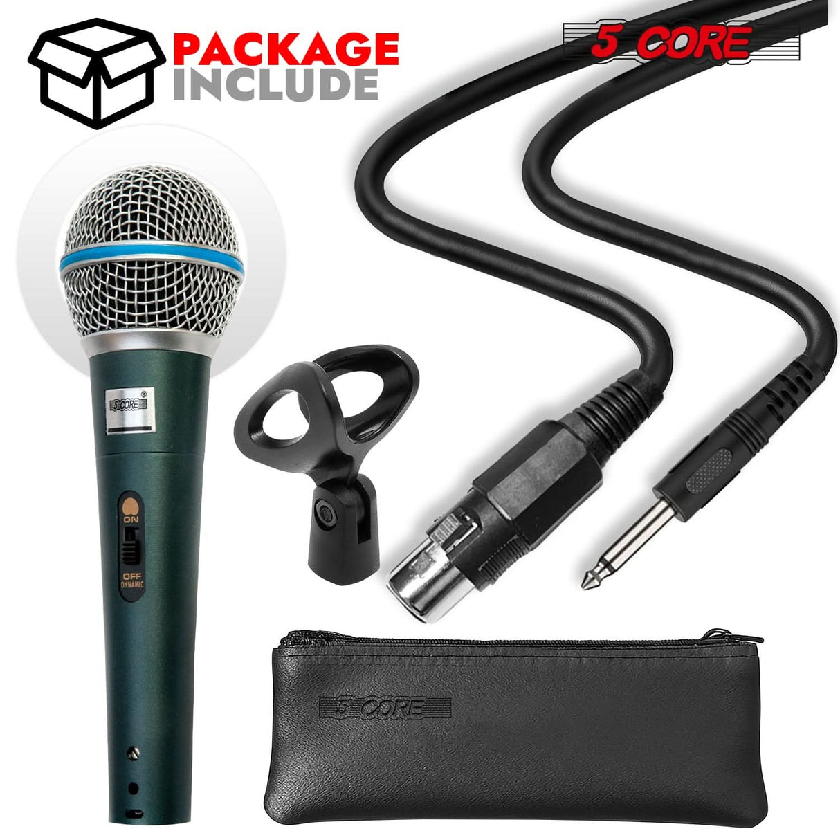 5 Core Microphone Dynamic Karaoke XLR Mic Cardioid Unidirectional Handheld Wired Singing Microfono