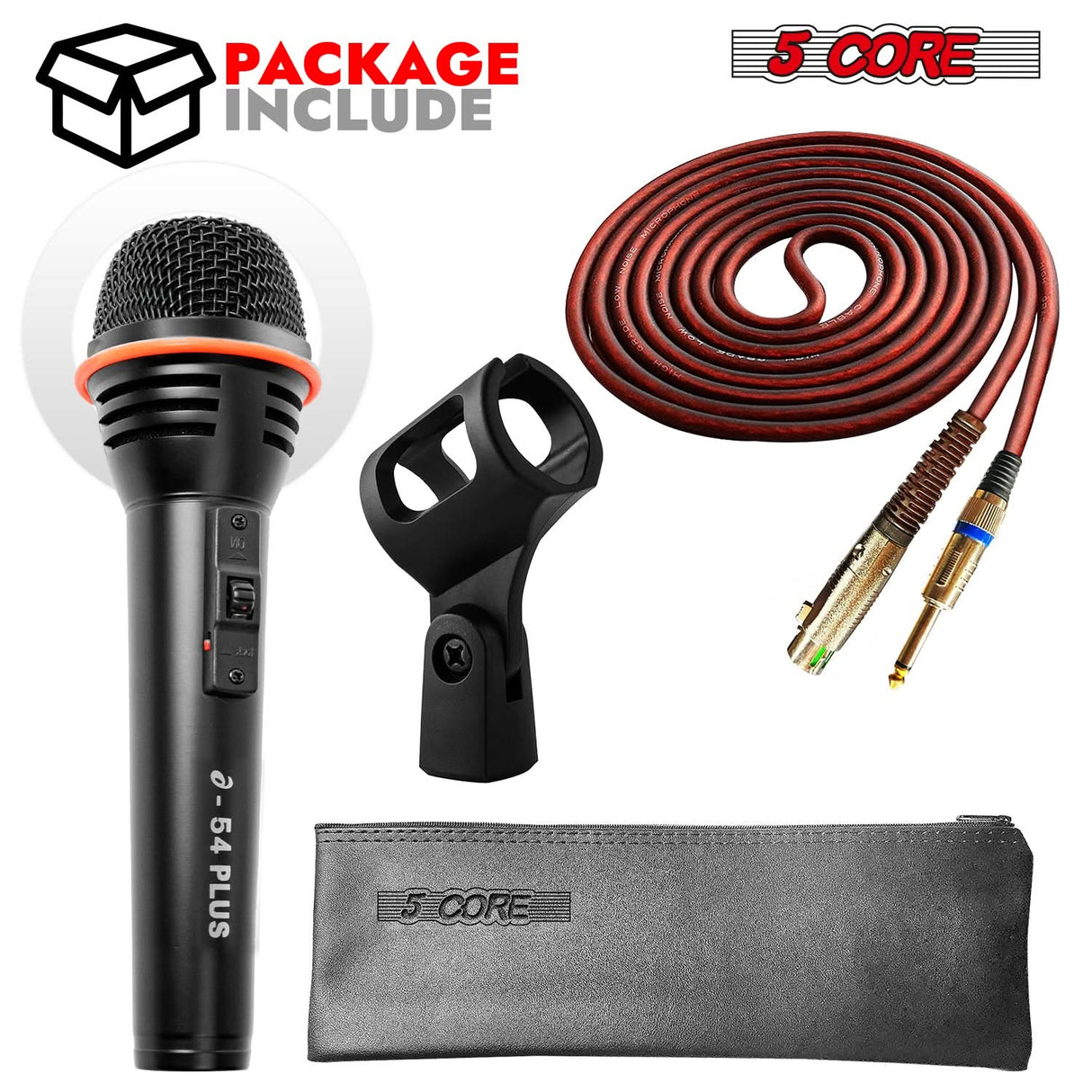 5 Core Microphone 2Pc Dynamic Vocal Handheld Mic Cardioid Singing Karaok Microfono w On Off Switch
