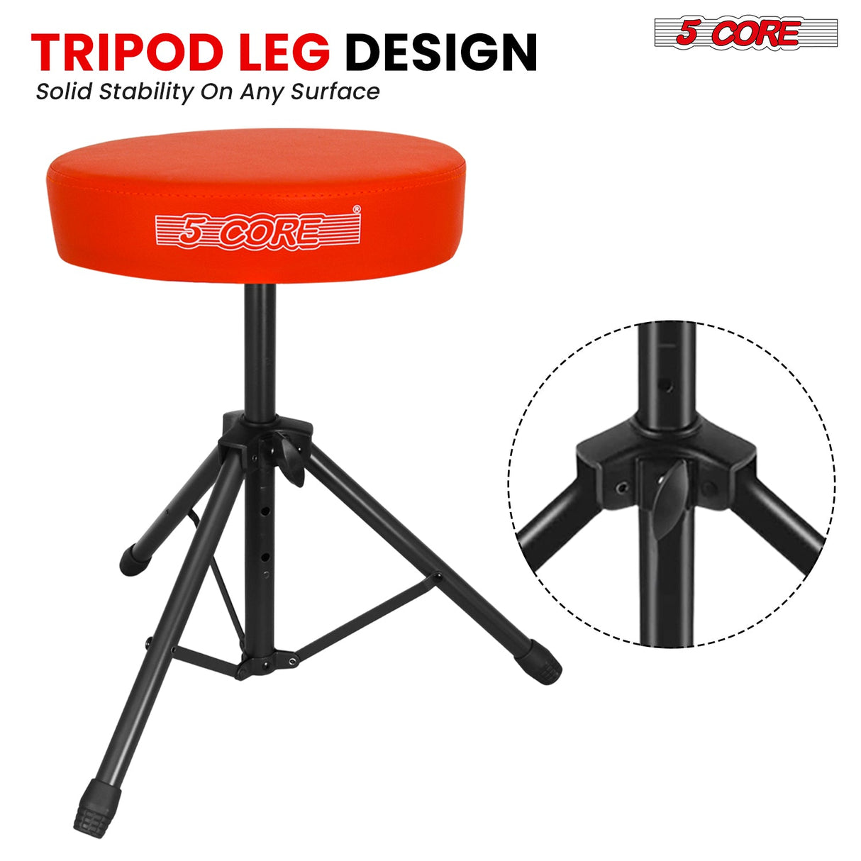 5 Core Drum Throne 3" Thick Padded Memory Foam Comfortable Drummer Stool 330Lb Capacity Adjustable
