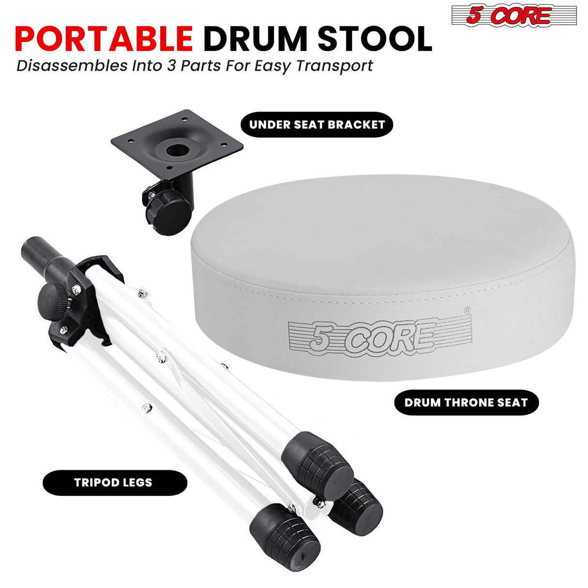 5 Core Drum Throne 3" Thick Padded Memory Foam Comfortable Drummer Stool 330Lb Capacity Adjustable