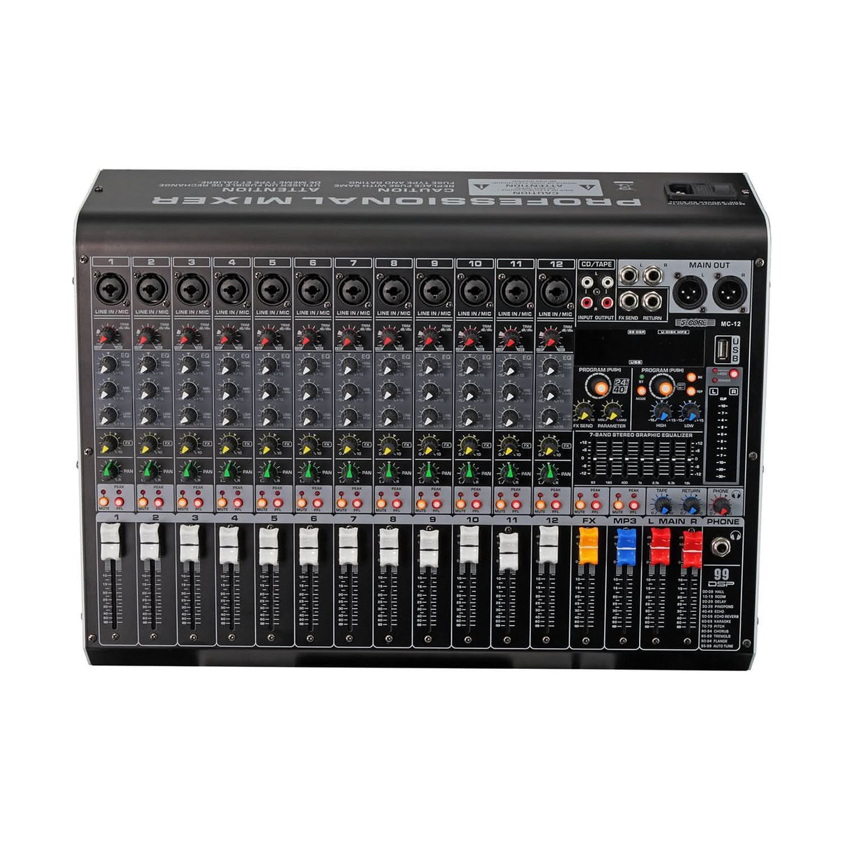 Compact 12-channel audio mixer with Bluetooth connectivity