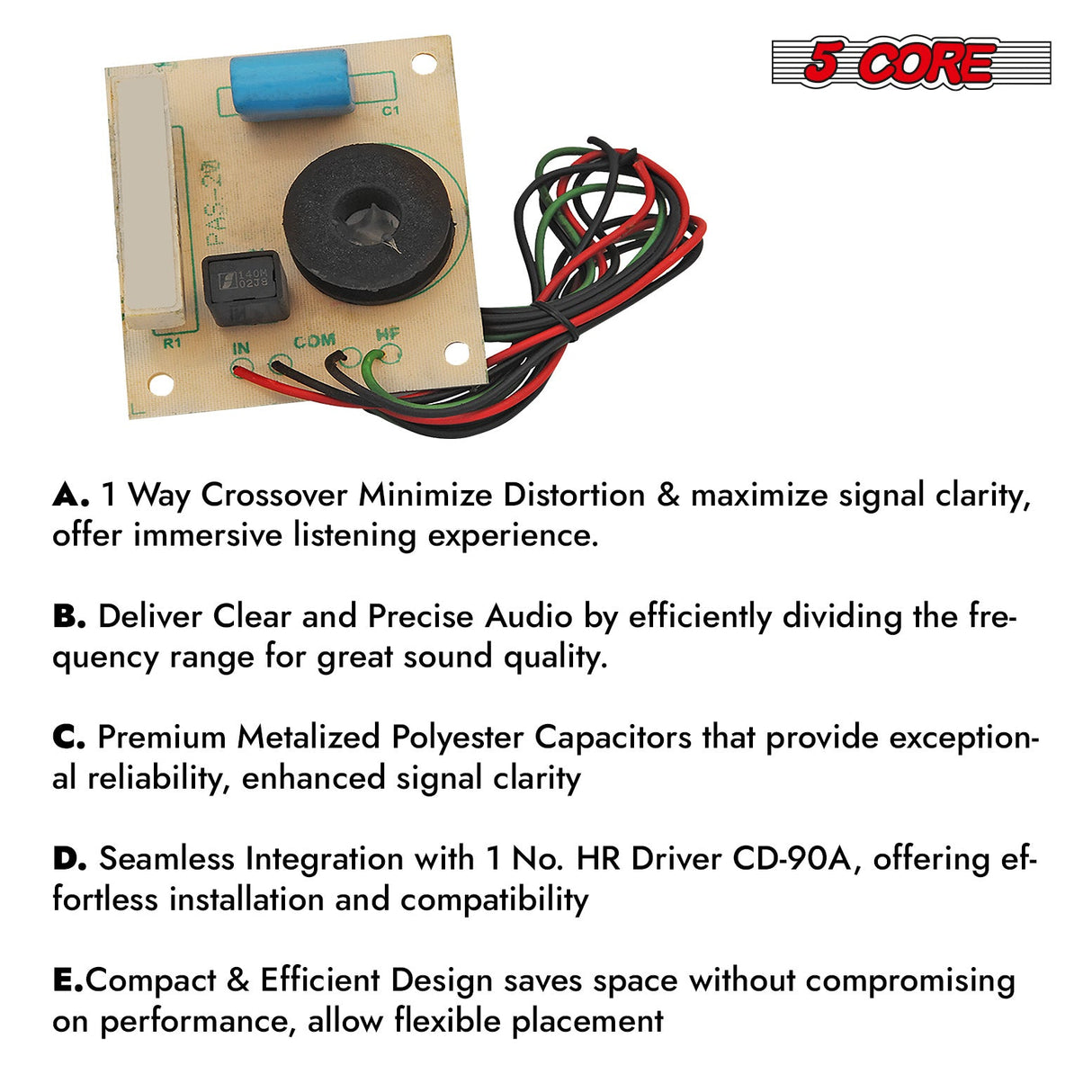 5 Core 1 Way Passive Cross Over Network Frequency Divider Metalised Polyester Capacitors