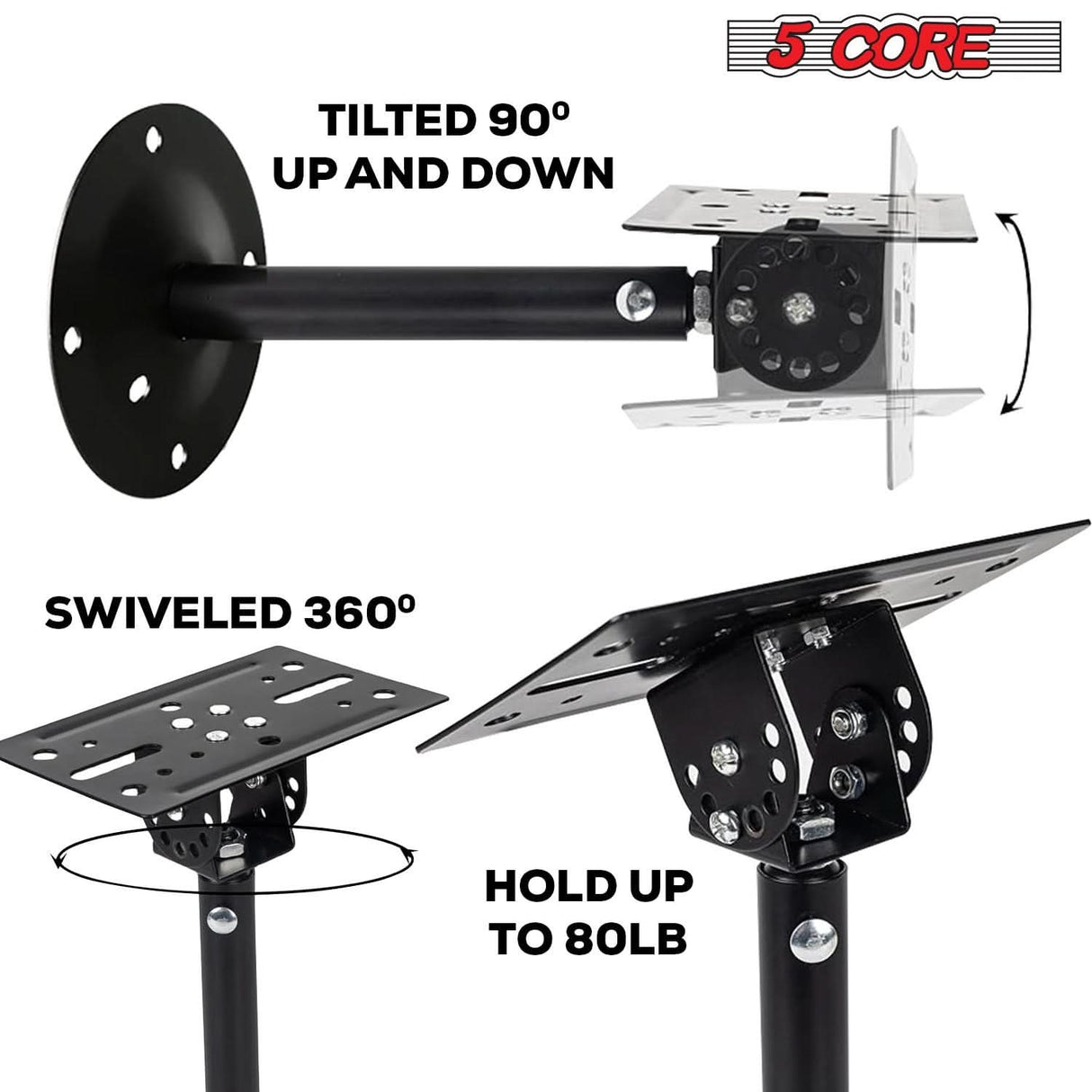 Sturdy metal construction speaker bracket with adjustable angles