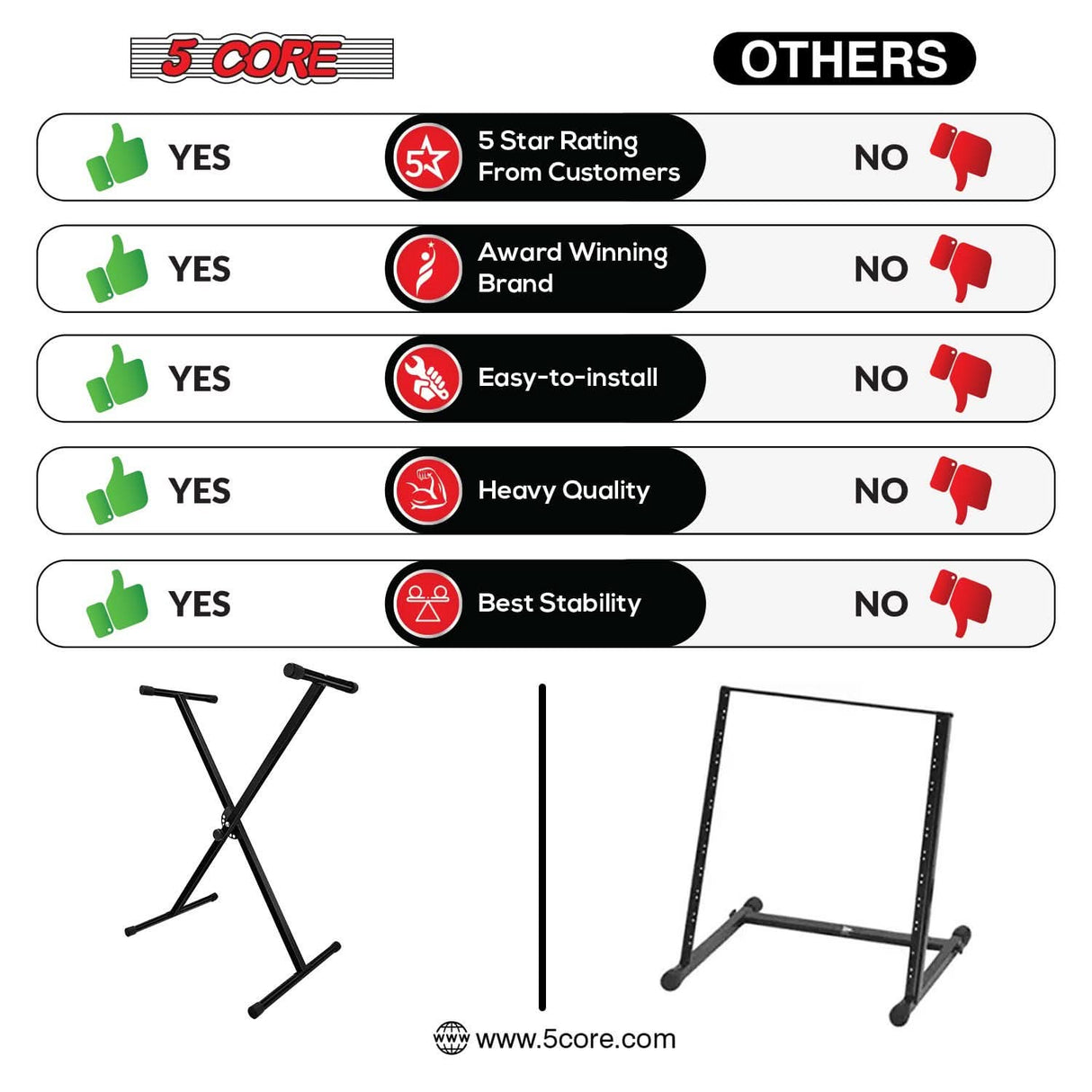 5Core single X style adjustable lift piano riser stand for 49 to 88 keys black